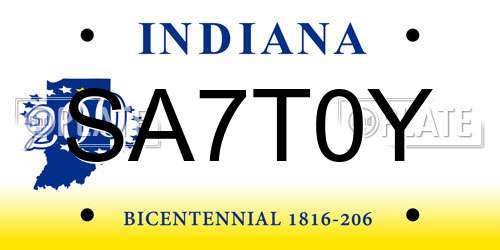 SA7T0Y Indiana License Plate