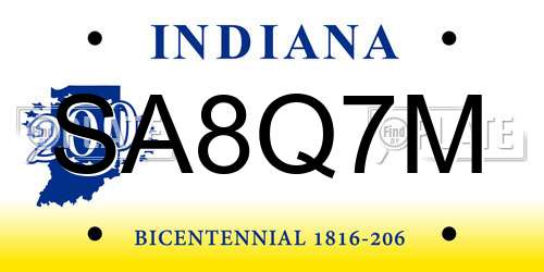 SA8Q7M Indiana License Plate