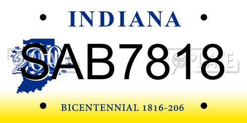 SAB7818 Indiana License Plate