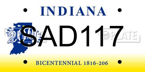 SAD117 Indiana License Plate