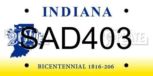 SAD403 Indiana License Plate