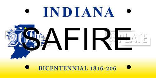 SAFIRE Indiana License Plate