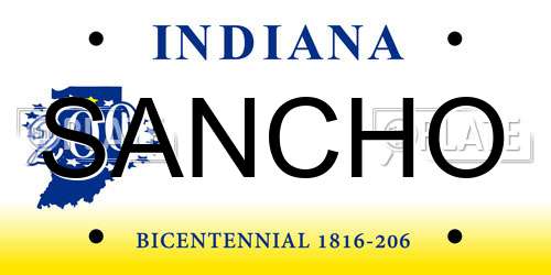 SANCHO Indiana License Plate