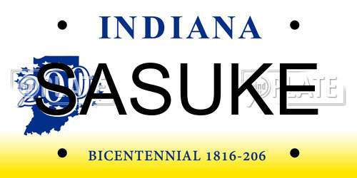 SASUKE Indiana License Plate
