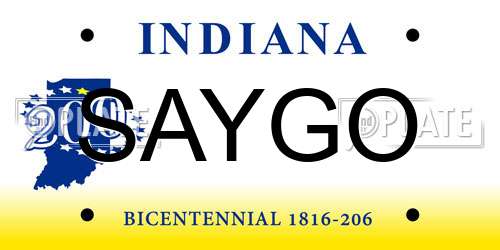 SAYGO Indiana License Plate