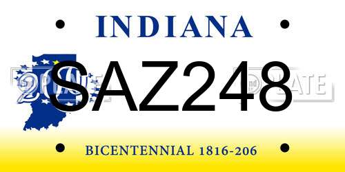 SAZ248 Indiana License Plate