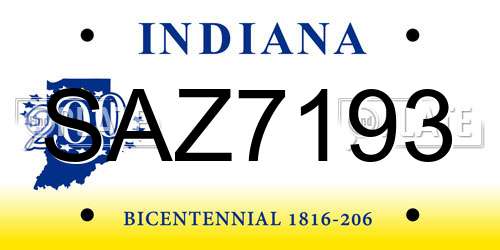 SAZ7193 Indiana License Plate