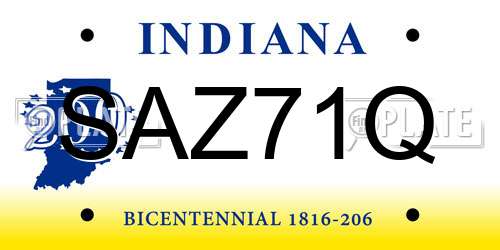 SAZ71Q Indiana License Plate