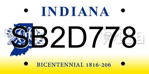 SB2D778 Indiana License Plate