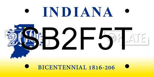 SB2F5T Indiana License Plate