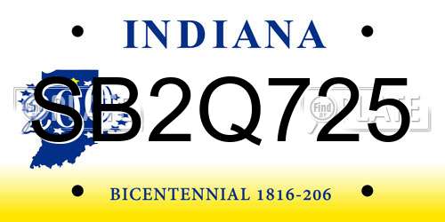 SB2Q725 Indiana License Plate