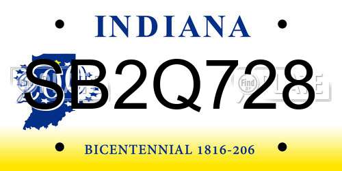 SB2Q728 Indiana License Plate