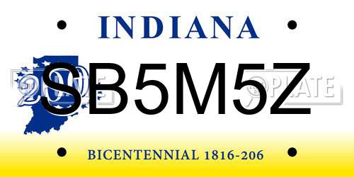SB5M5Z Indiana License Plate