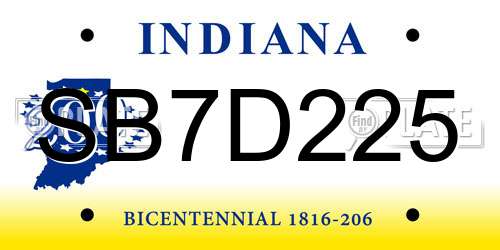 SB7D225 Indiana License Plate