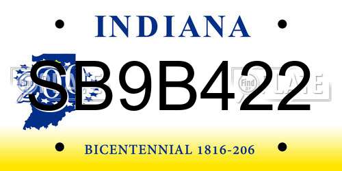 SB9B422 Indiana License Plate