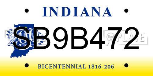 SB9B472 Indiana License Plate