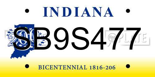SB9S477 Indiana License Plate
