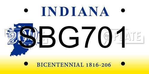 SBG701 Indiana License Plate
