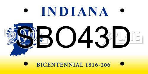 SBO43D Indiana License Plate