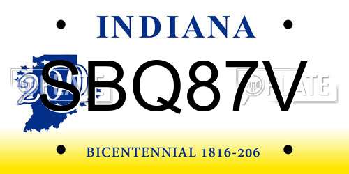 SBQ87V Indiana License Plate