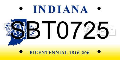 SBT0725 Indiana License Plate