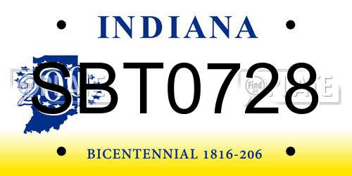 SBT0728 Indiana License Plate