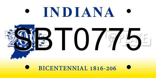 SBT0775 Indiana License Plate