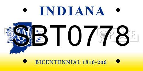 SBT0778 Indiana License Plate