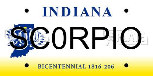 SC0RPIO Indiana License Plate