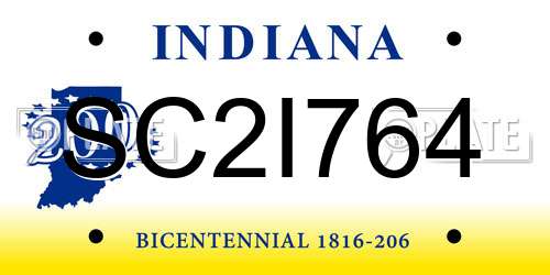 SC2I764 Indiana License Plate