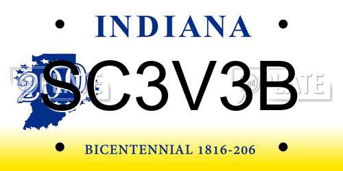SC3V3B Indiana License Plate