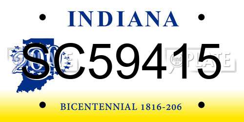 SC59415 Indiana License Plate
