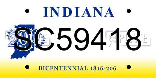 SC59418 Indiana License Plate