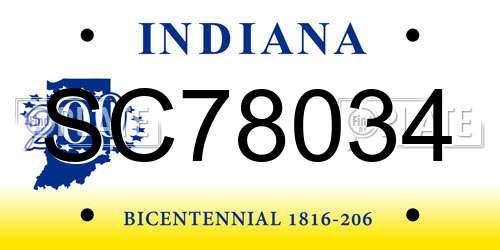 SC78034 Indiana License Plate