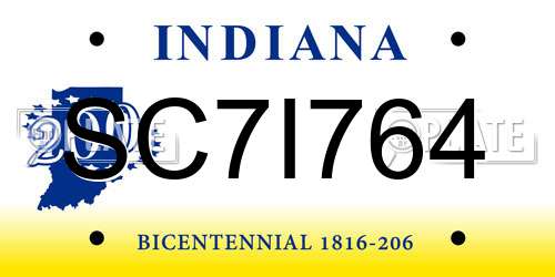 SC7I764 Indiana License Plate