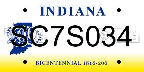 SC7S034 Indiana License Plate