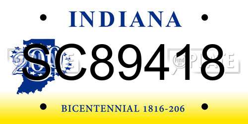 SC89418 Indiana License Plate