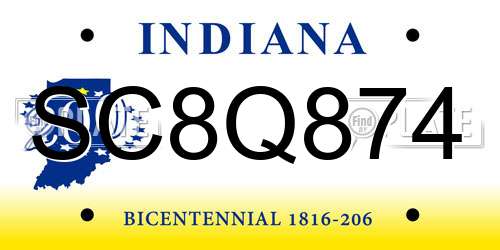 SC8Q874 Indiana License Plate