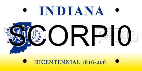 SCORPI0 Indiana License Plate
