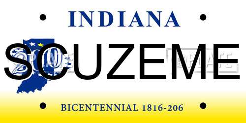 SCUZEME Indiana License Plate