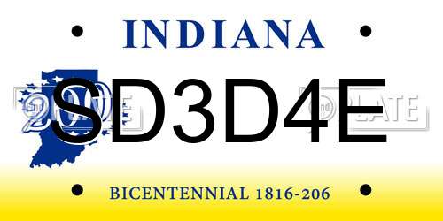 SD3D4E Indiana License Plate