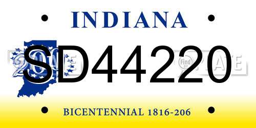 SD44220 Indiana License Plate