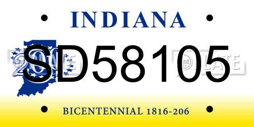 SD58105 Indiana License Plate
