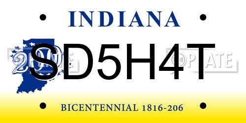 SD5H4T Indiana License Plate