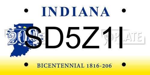 SD5Z1I Indiana License Plate