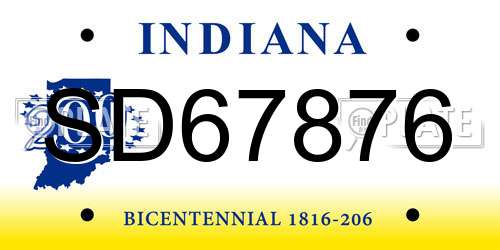 SD67876 Indiana License Plate