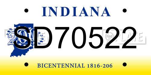 SD70522 Indiana License Plate