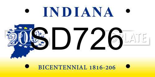 SD726 Indiana License Plate