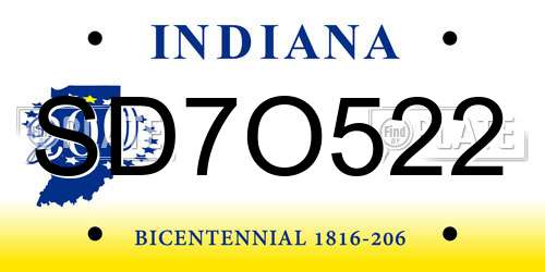 SD7O522 Indiana License Plate