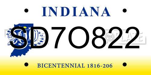 SD7O822 Indiana License Plate